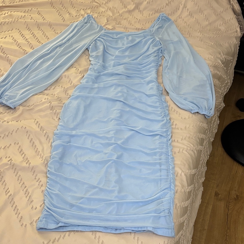 Elegant Blue Ruched Dress